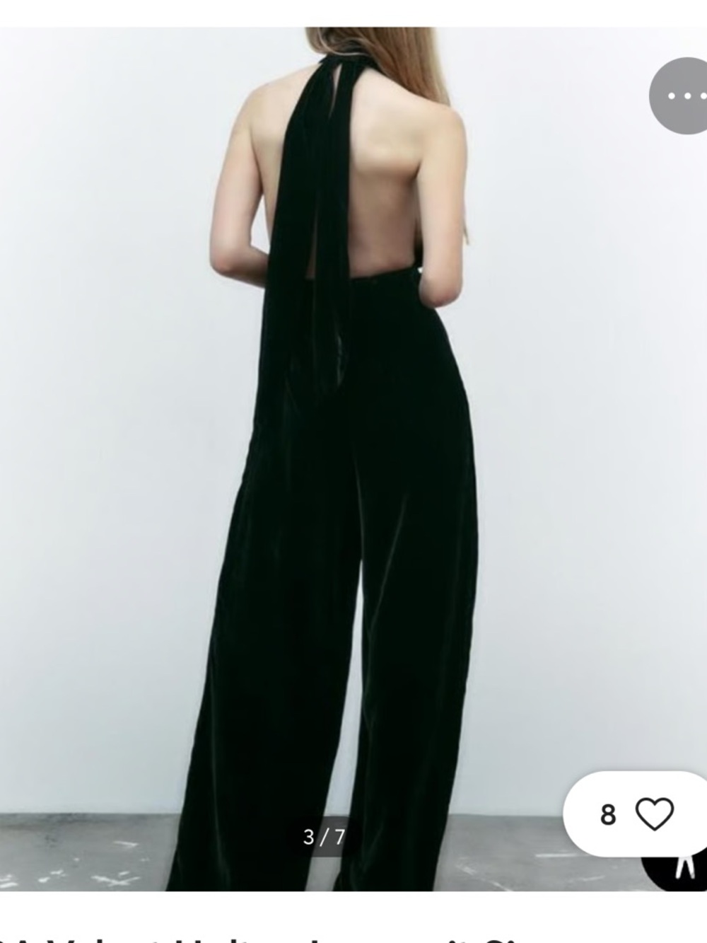ZARA Black Velvet Halter Wide-Leg Jumpsuit - Picture 2 of 7
